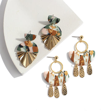 AENSOA 2021 New Korea Fashion Metal Ploymer Clay Long Dangle Drop Earrings for Women Unique Design Geometric Earrings Jewelry daiiibabyyy